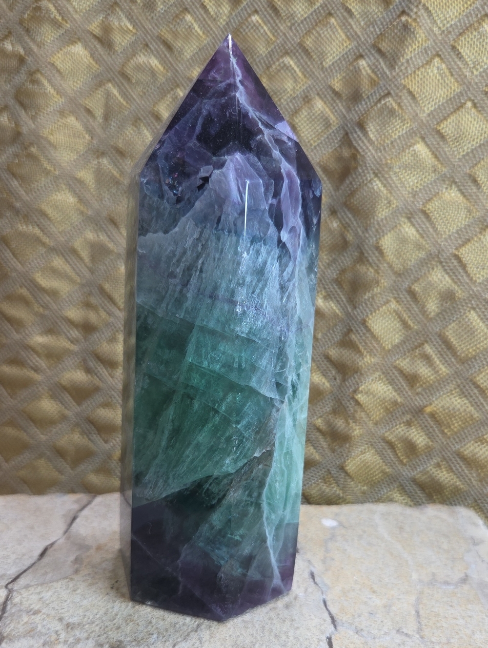 Large Fluorite Point Tower in Purple & Green